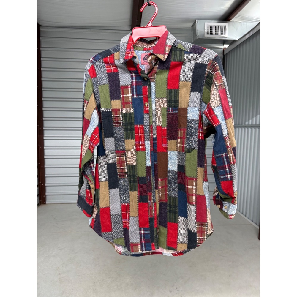Cambridge Country Store Patchwork Plaid Cotton Button Down Shirt Multicolor S